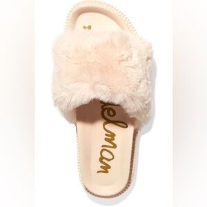 Sam Edelman Cream and Pink Furry Slippers